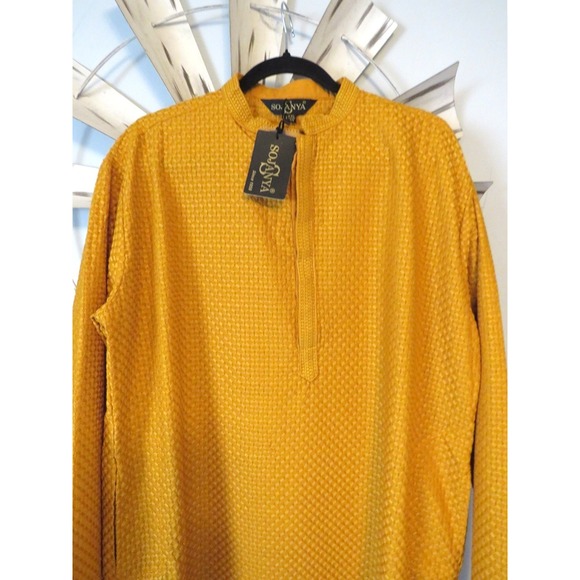 Sojanya Since 1958 Men's Pure Cotton Checked Embroidered Only Long Kurta XXL 44 - Picture 7 of 16